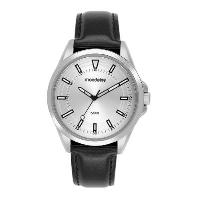 Relógio Masculino Prata Couro Sintético Fivela Analógico Plástico Mondaine 42CM