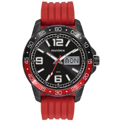 Relógio Masculino Anadigi Analógico e Digital em Silicone Vermelho Mondaine 46MM