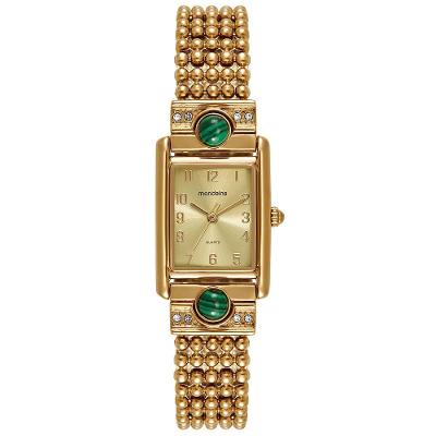 Relógio Feminino Mondaine Luxo Quadrado com Pulseira em Metal Dourado 21.5MM