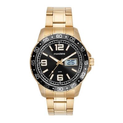 Relógio Masculino Anadigi Dourado Analógico e Digital em Aço Inox com Calendário Mondaine
