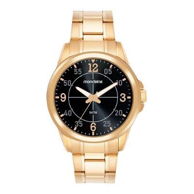 Relógio Masculino Dourado Aço Analógico com Resistência 5 ATM Mondaine 45MM