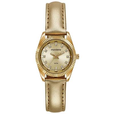 Relógio Feminino Analógico com Cristais em Couro Genuíno Mondaine 25MM