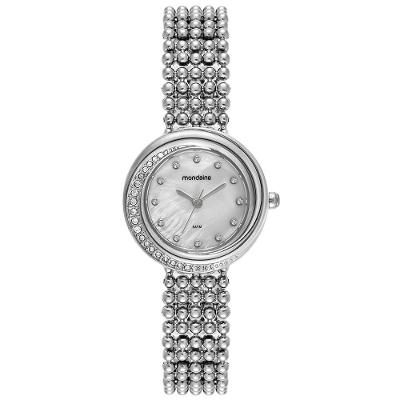 Relógio Feminino Prata Metal Redondo Mostrador Branco Aço Inox 5 ATM Mondaine 30MM