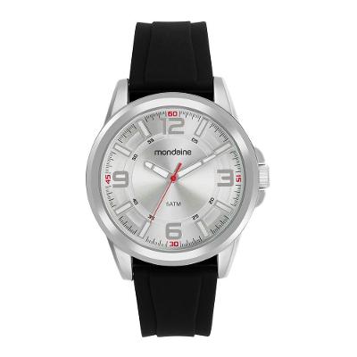 Relógio Masculino Relógio Masculino Prata e Preto Analógico com Pulseira em Silicone Mondaine