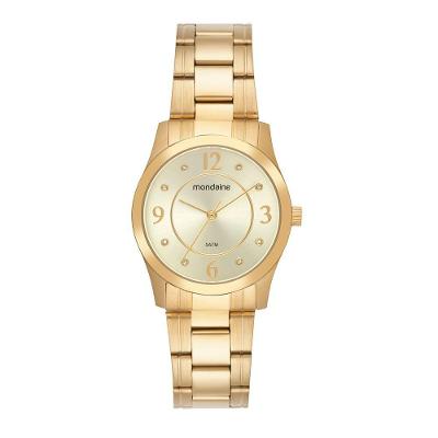 Relogio Feminino Mondaine Clássico em Aço Inox com Cristais Dourado