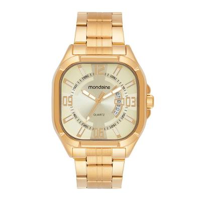 Relógio Masculino Analógico Relógio Masculino Dourado Quadrado Calendário Aço Inox LED Dourado