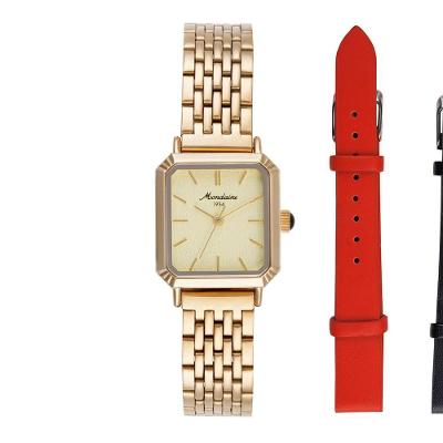 Relógio Feminino Preto Couro Sintético Fivela Analógico Aço Inox Resistente à Água Mondaine
