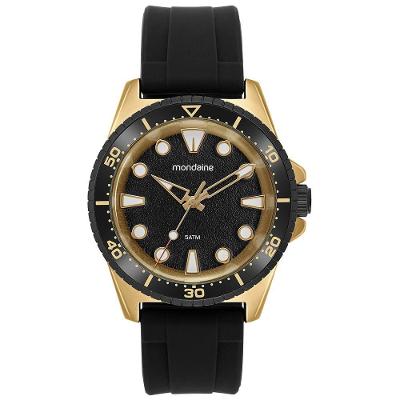 Relógio Masculino Mondaine Preto Silicone com Fecho de Pressão e Cristal Mineral - Preto 44MM
