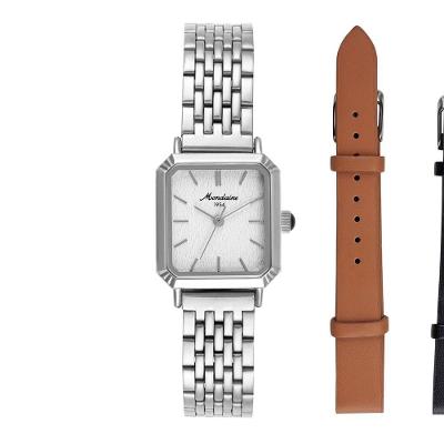 Relógio Feminino Quadrado Prata Aço Inox Troca de Pulseira Mondaine
