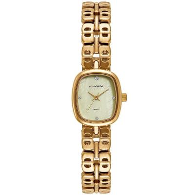 Relógio Feminino Moda Clássico com Pulseira de Metal Dourado Madrepérola Mondaine