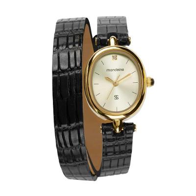 Relógio Feminino Oval Couro Dourado Analógico em Couro Mondaine 20MM