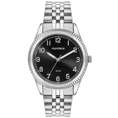 Relógio Masculino Analógico Jubilee Aço Inox Mostrador Preto Prata Mondaine 40MM