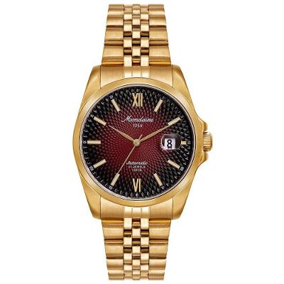 Relógio Automático Masculino 1954 Clássico em Aço Inox Vermelho Dourado Mondaine 40CM