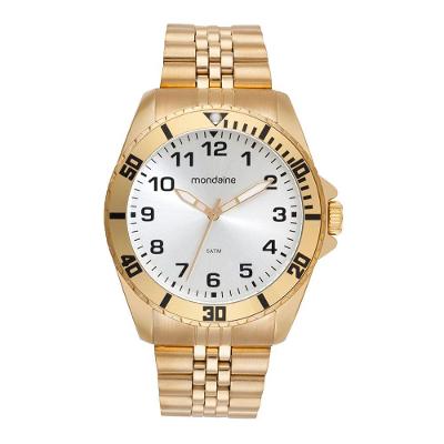 Relógio Masculino Mondaine Clássico Aço Inox Dourado Mostrador Prata 45MM