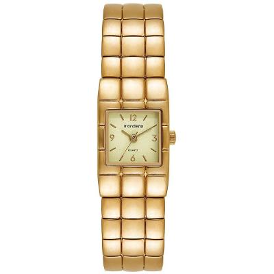 Relógio Feminino Números e Index Clássico em Metal com Mostrador Champagne Dourado Mondaine 20MM