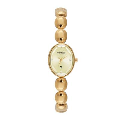 Relógio Feminino Analógico Oval Minimalista Metal Dourado Mondaine