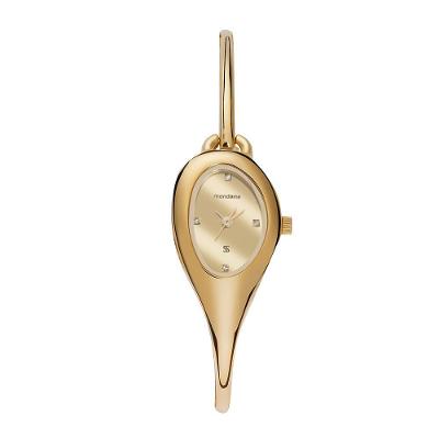 Relógio Feminino Analógico Oval Alongado Dourado com Pulseira de Metal Mondaine