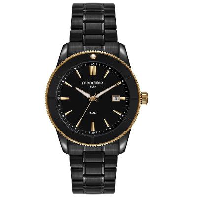 Relógio Masculino Slim Analógico em Aço Inox com Calendário Preto Mondaine