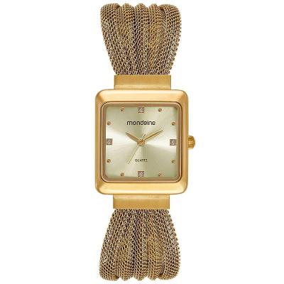 Relógio Feminino Mondaine Index Analógico Aço Inox Dourado com Fundo de Pressão 26CM