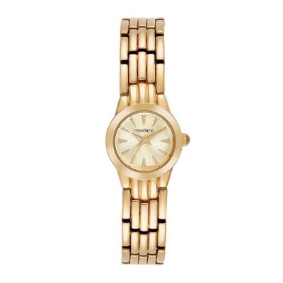 Relógio Feminino Caixa Pequena com Cristais Clássico Metal Dourado Mondaine