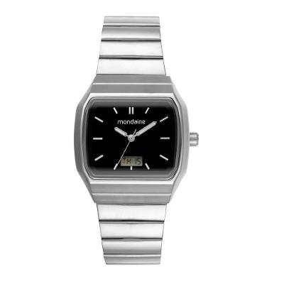 Relógio Masculino Anadigi Quadrado Analógico e Digital Aço Inox Prata Mondaine