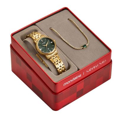 Kit Relógio Feminino Sabrina Sato Analógico com Pulseira Aço Inox e Cristais Verde Dourado Mondaine