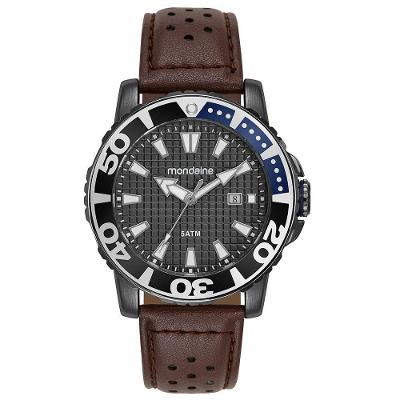 Relógio Masculino com Calendário Analógico em Couro Marrom Mondaine 44MM