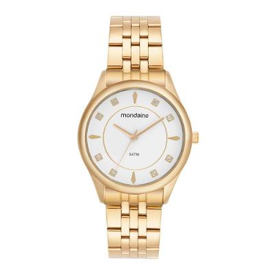 Relógio Feminino Aço Mostrador Branco Analógico em Aço Inox com Fecho Dobrável Mondaine 40MM