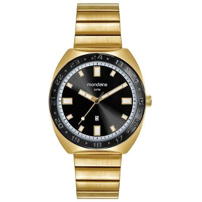 Relógio Masculino Caixa Cushion Analógico Metal Dourado com Calendário Mondaine