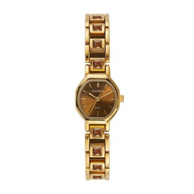 Relógio Feminino Analógico Quadrado Dourado com Pulseira de Metal Mondaine