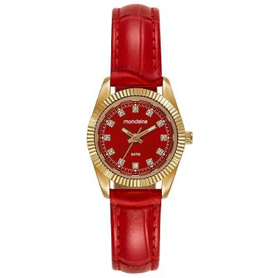 Relógio Feminino Sabrina Sato Analógico em Couro Vermelho e Caixa Dourada Mondaine 25MM