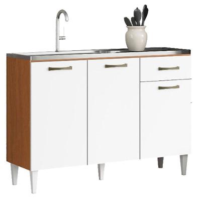 Balcão de Pia Atenas 3 Portas 1 Gaveta MDP 120CM Cinamomo Branco