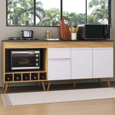 Kit Balcão de Cozinha para Pia e Cooktop-Forno Veneza 3 Portas 1 Gaveta MDP 190CM Madeirado Branco