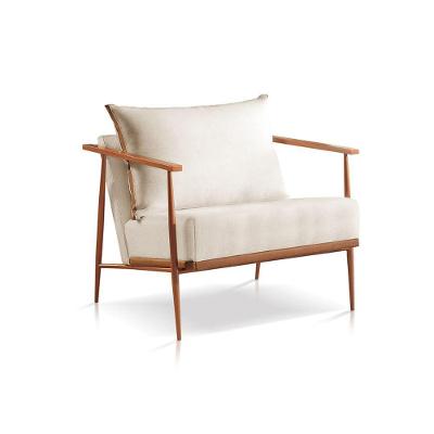 Poltrona Decorativa Aura com Revestimento em Linho e Base Cobre Off White Aura