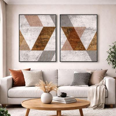 Quadro Decorativo Abstrato Mosaico Kit 2 Retangular em Madeira de Reflorestamento Amadeirado