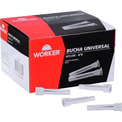 Bucha de Nylon N°6 com Fixação em Todos os Tipos de Base Branco Worker 6X35MM 100 Unidades