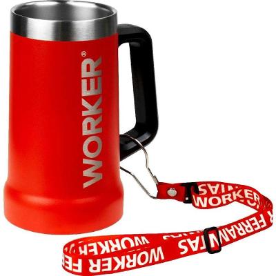 Caneca Térmica VM Parede Dupla Aço Inoxidável Isolamento a Vácuo sem Tampa Vermelha Worker 709ML