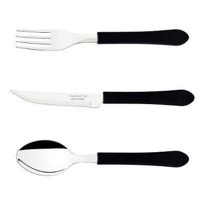 Conjunto de Talheres Leme 60 Garfos 60 Facas 30 Colheres Aço Inox Polipropileno Preto Fosco
