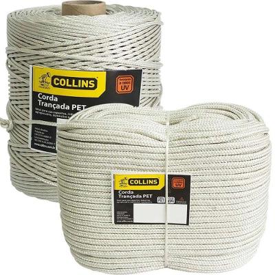 Corda Pet Trançada Multifilamento Resistência UV Branca Collins 10MM X 165M