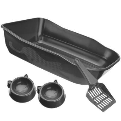 Kit Caixa de Areia para Gatos Durapets Furba Grandes Preto com Bandeja e 2 Comedouros 4 Peças
