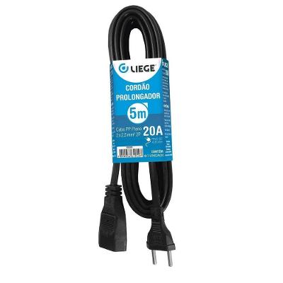 Cordão Prolongador 2X2,50 Cabo PP 20A 10M Bivolt Preto com Tomada e Plugue PVC