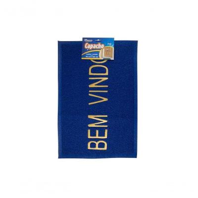 Capacho Tap-01 Bem Vindo Borracha Textura Confortável Marrom e Azul Western