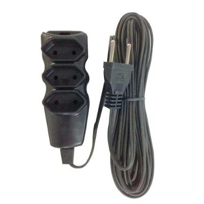 Extensão Paralelo 2 X 0,75MM 3 Tomadas 2 Pinos 10A 250V Preto 5M Megatron