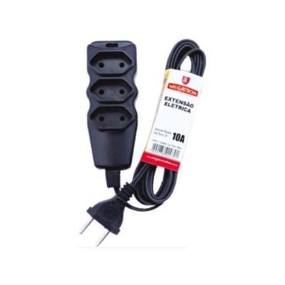 Extensão Paralelo 3 Tomadas 2 Pinos 3M 10A 250V Preto Megatron