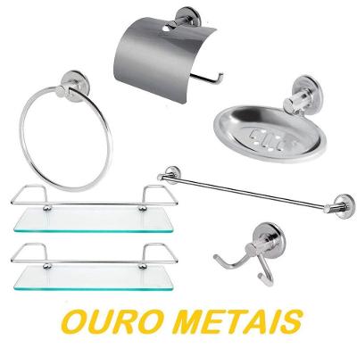 Kit Acessórios para Banheiro 7 Peças com Porta Shampoo e Alumínio Anodizado Inox OEM