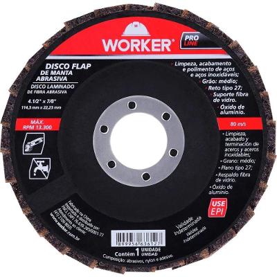 Disco de Lixa Flap Worker Grão 40 para Acabamento em Aços 13300 RPM com Suporte Fibra de Vidro