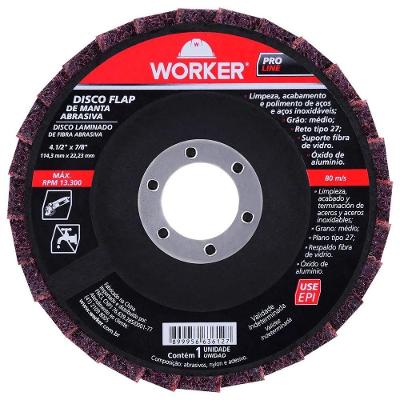 Disco de Lixa Flap Worker Grão 60 para Acabamento em Aços com Suporte em Fibra de Vidro 13300 RPM