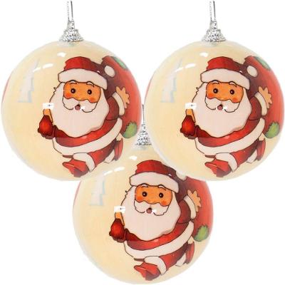 Enfeite de Natal com Papai Noel 3 Bolas Amarelo Verde Vermelho e Branco 7.5CM