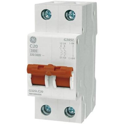 Disjuntor Bipolar Din Curva C 63A com 3kA de Ruptura para Cargas Indutivas Bivolt GE