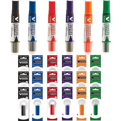 Kit de Pincéis para Quadro Branco V-board Master com Plástico Reciclado 6 Marcadores 18 Refis Pilot